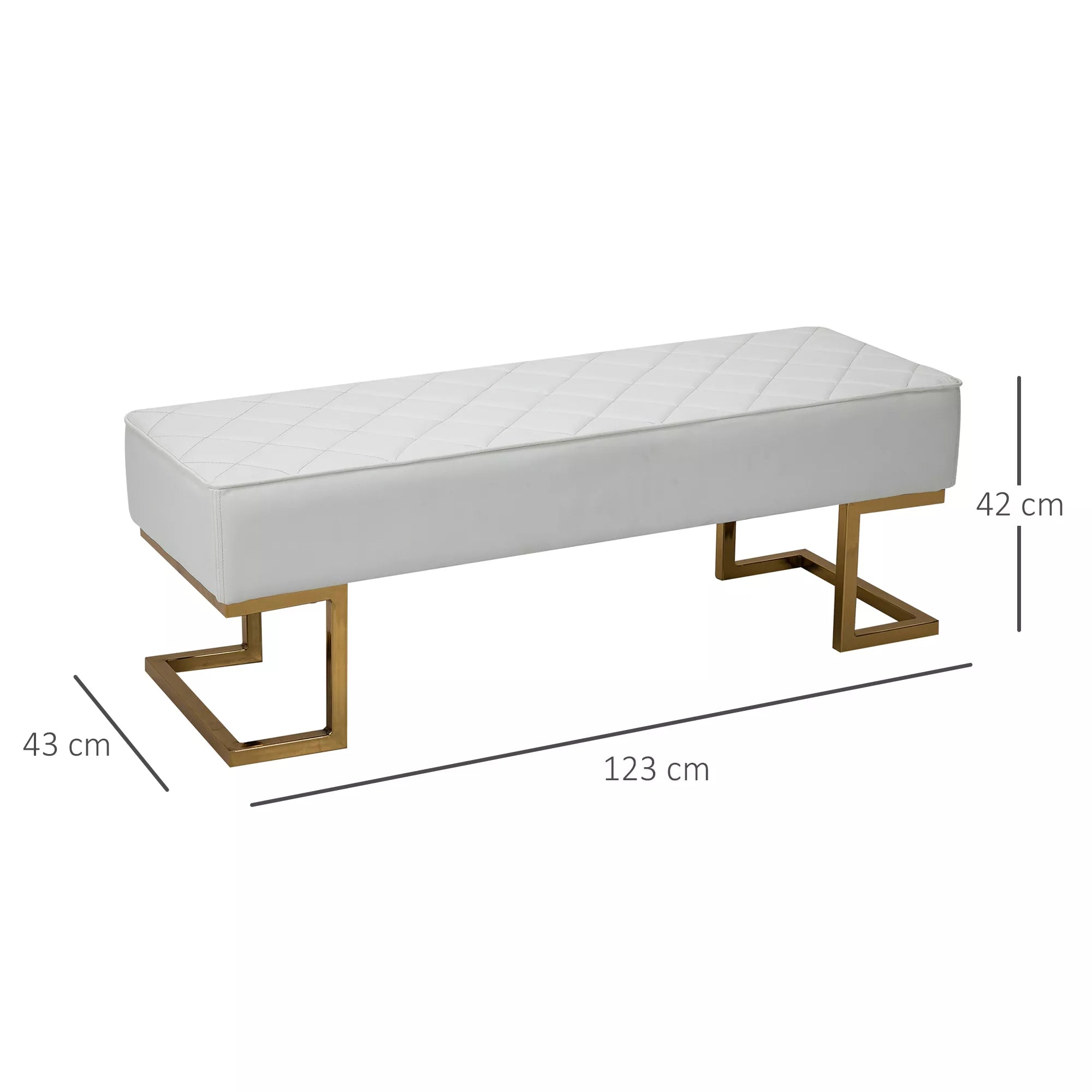 Schema su suoliuko matmenimis: ilgis 123 cm, plotis 43 cm, aukštis 42 cm