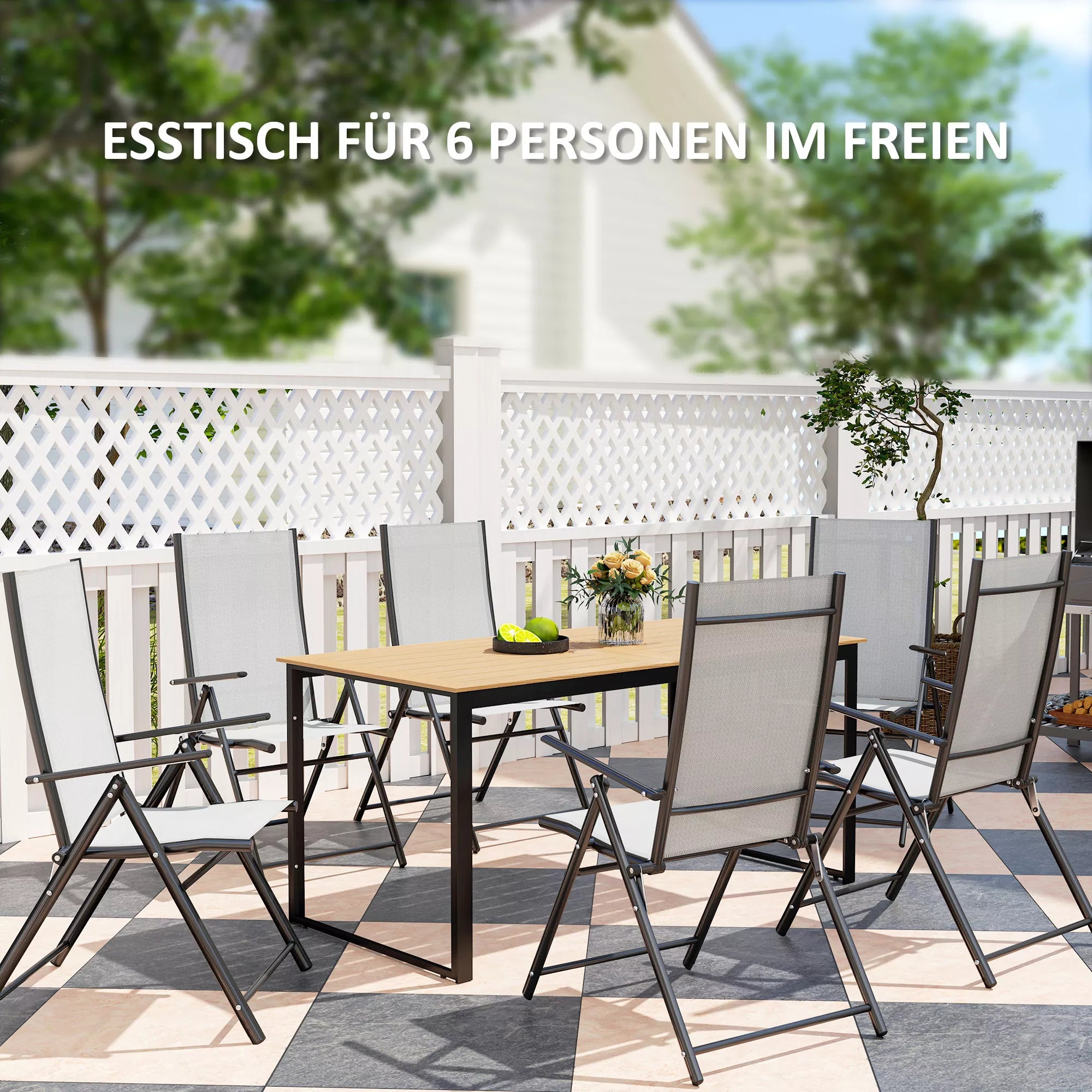 Sodo stalas 6 asmenims 160 x 80 cm Atsparus atmosferos poveikiui balkono stalas su lamelių stalviršiu, lauko bufetas iš tiko medžio