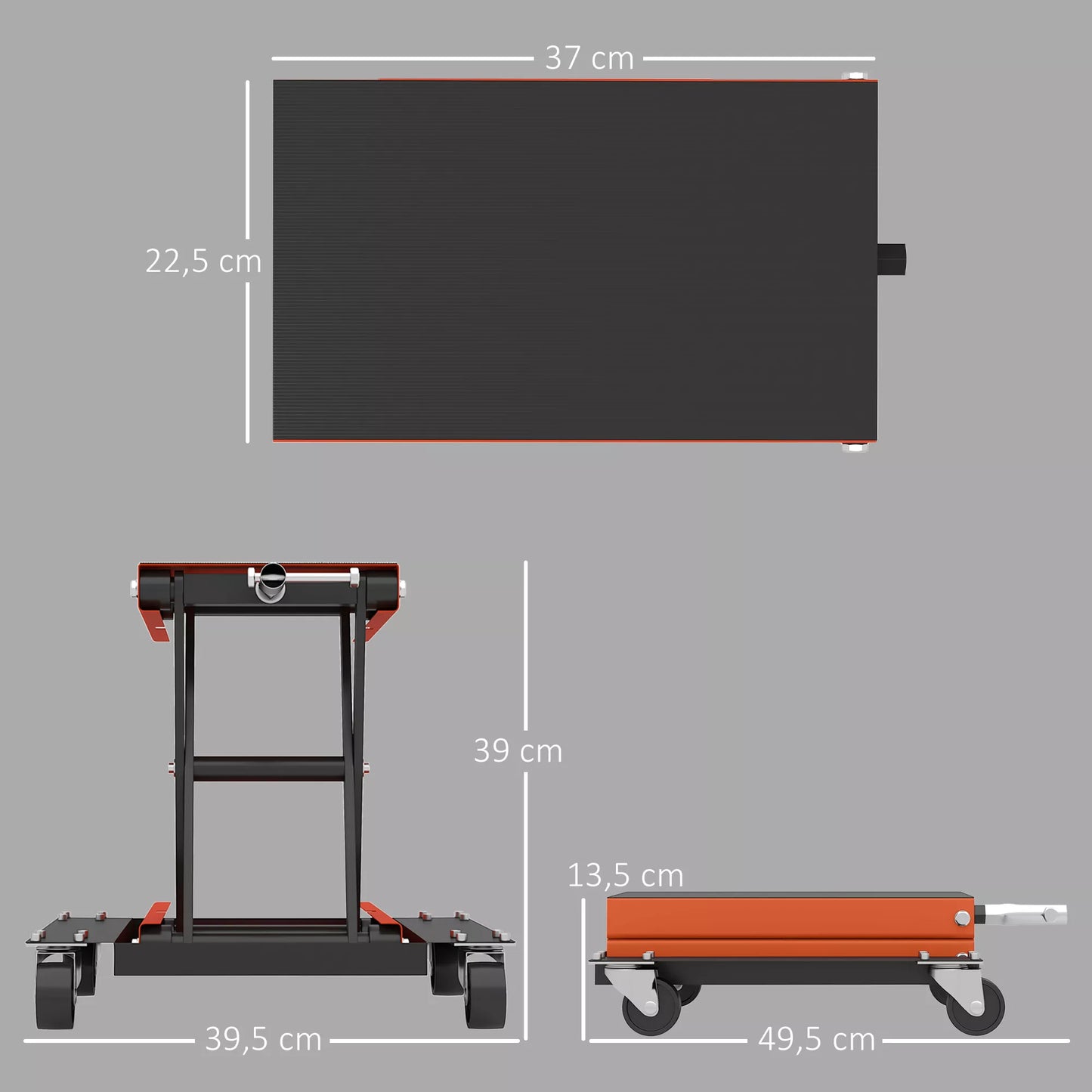 Motociklo keltuvas 500 kg, motociklo pakelimo platforma, reguliuojamas aukštis 135–390 mm, plienas, oranžinis