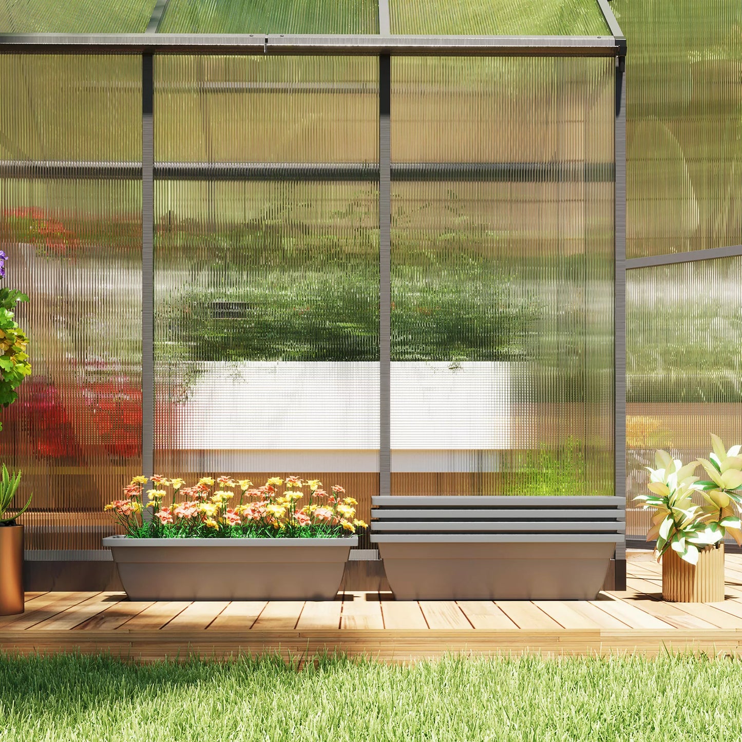 5 vnt. rinkinys plastikinių vazonų, augalų konteinerių terasai, sodui, balkonui, 59 x 21 x 16 cm, Pilka