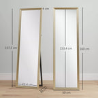 Infografika su matmenimis: 160 x 50 cm veidrodis, 157,5 x 153,4 cm rėmas, 43,4 cm pagrindas