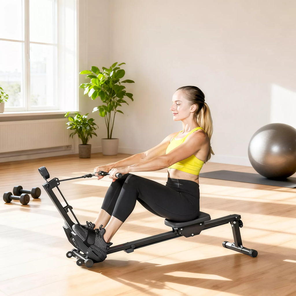 Irklianimo treniruoklis, irklavimo treniruoklis namams, LCD ekranas, sėdynės pagalvėlė, 150 kg apkrova, tylus veikimas, plienas, juodas