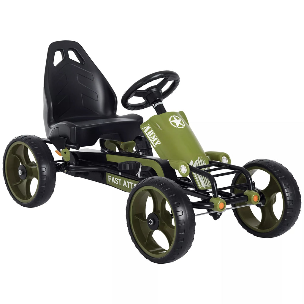 Pedalinis kartingas vaikams nuo 3 metų reguliuojama sėdyne, žalias