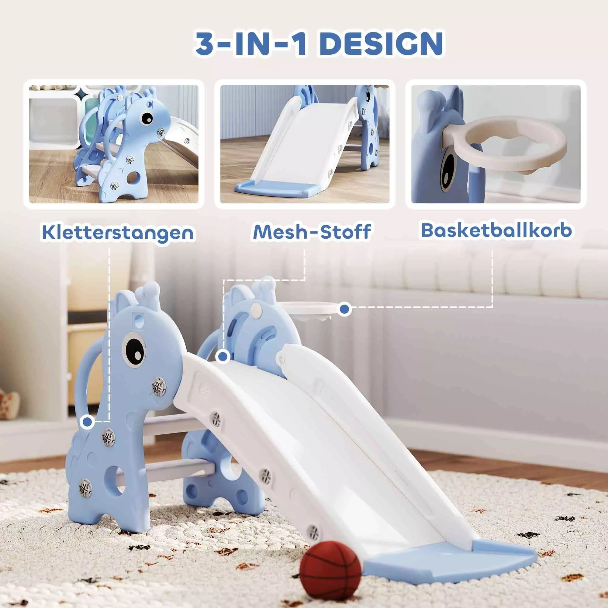 Čiuožykla vaikams Dolu 3-in-1, 1–3 metų vaikams, mėlyna