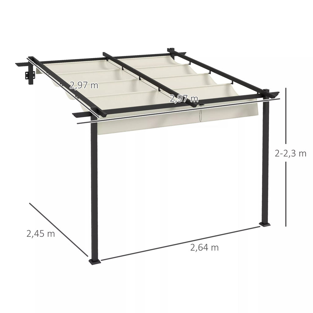 Paviljonas prie sienos su slankiojamu stogu, 3x3 m, kreminės baltos spalvos