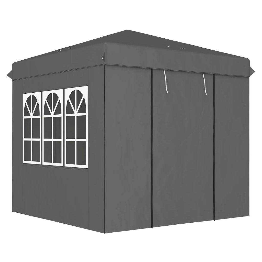 2,5 x 2,5 m Pop-up paviljonas su šoninemis sienelėmis ir transportavimo krepšiu, UPF50+ aukščio reguliavimo sodo palapinė, tamsiai pilka
