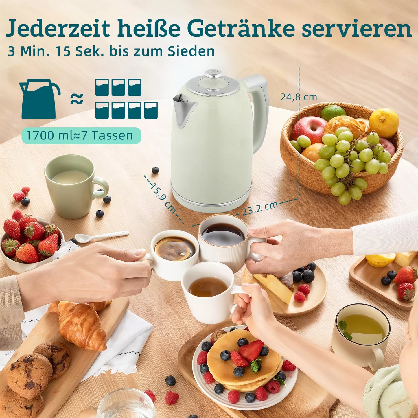 Virdulio ir skrudintuvų rinkinys, LED ekranas, 1,7 litro, 2200W, retro dizainas, atminties funkcija, pilka