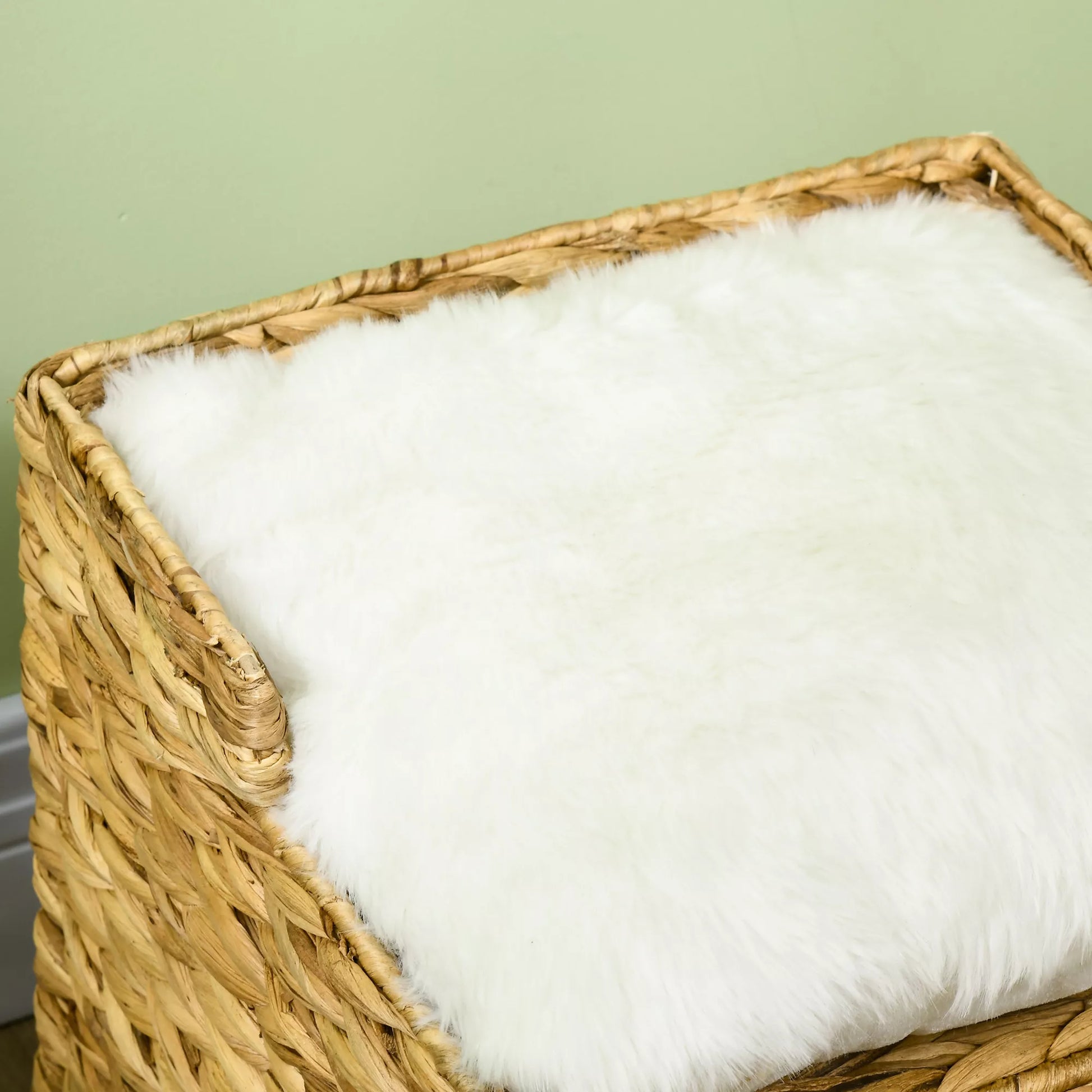 Katės guolis iš vandens hiacintų žolės, 2 gulimosios vietos, 2 skalbiami pagalvėlės, natūralus + baltas