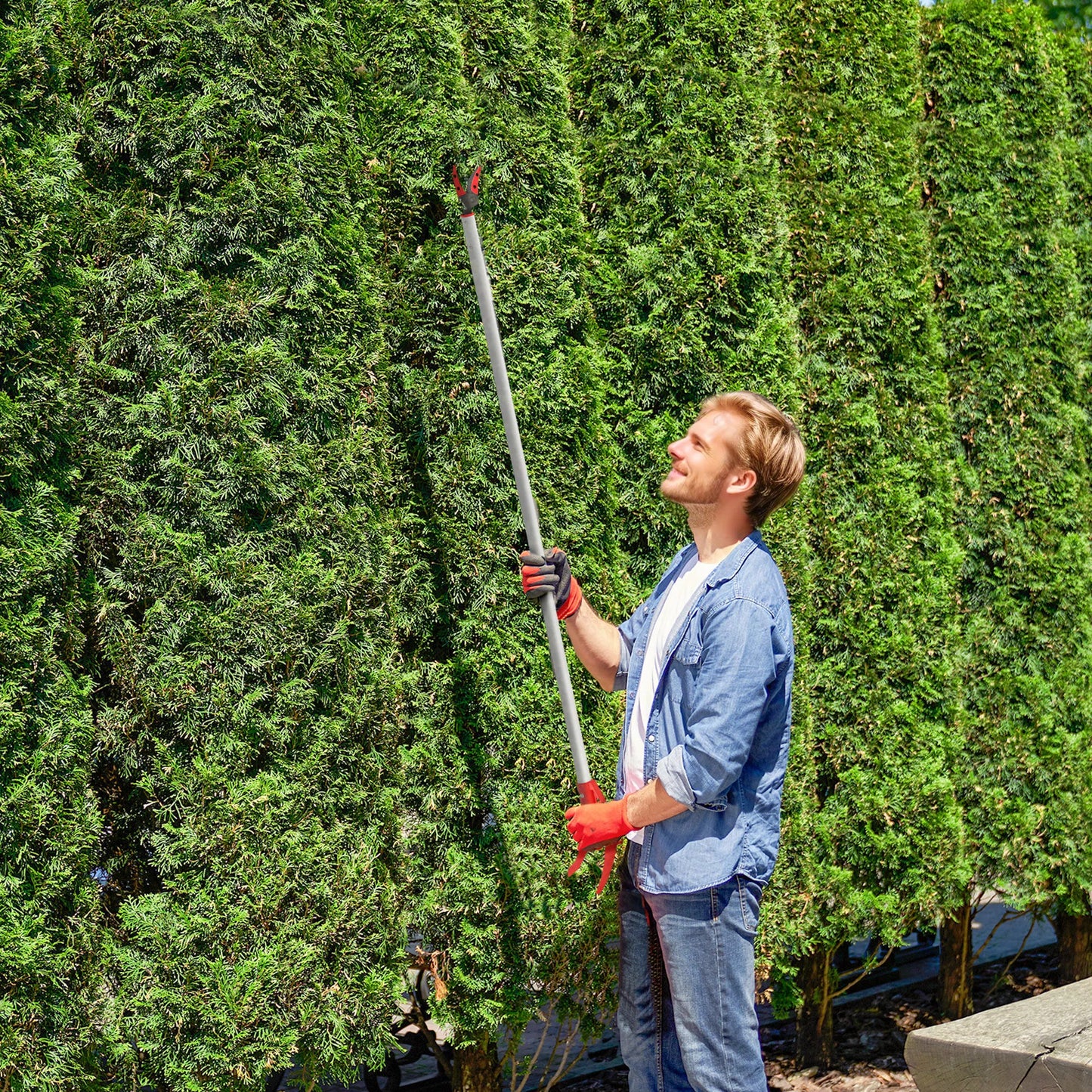 1,2 m genėjimo žirklės, sodo žirklės, sodo pjaustyklės su aliuminio rankena, ilgos rankenos sodo žirklės, raudonos