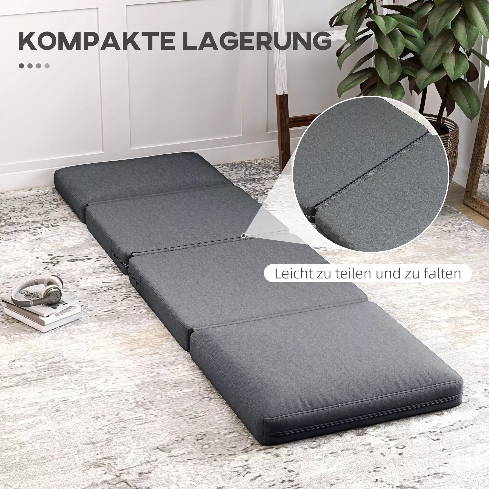 Sofa-lova ant grindų transformuojama, 268 cm, tamsiai pilka