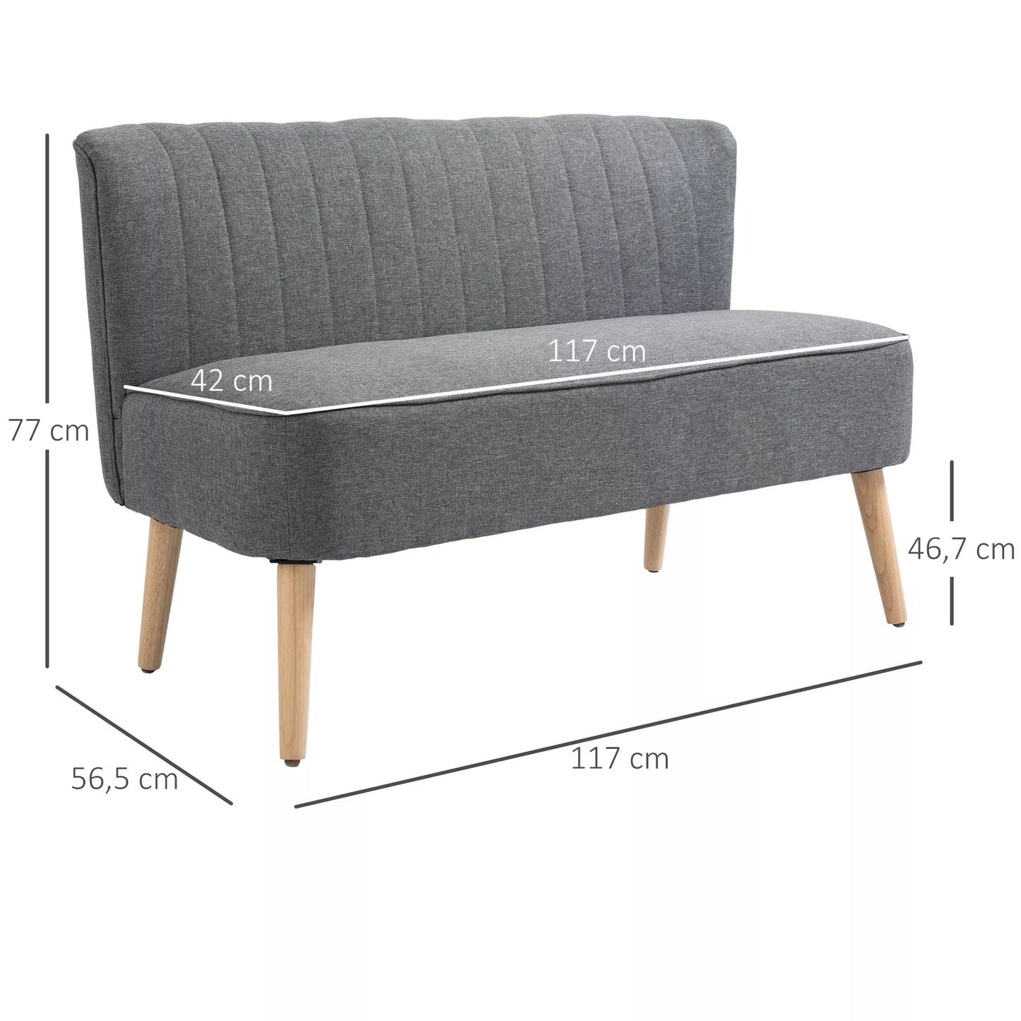 2 vietų sofa, minkštas apmušalas, lengvai prižiūrimas užvalkalas, iki 150 kg, 117 x 56,5 x 77 cm, šviesiai pilka