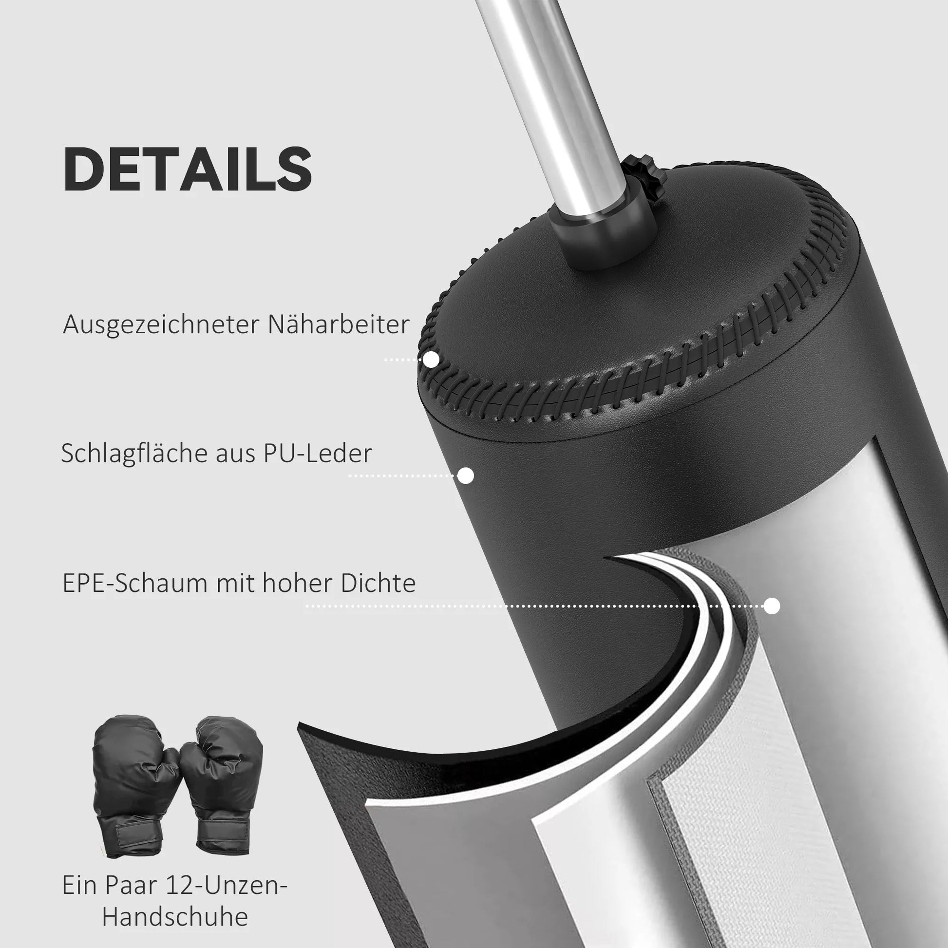 Stovintis bokso maišas su speedball, refleksine lazda, reguliuojamo aukščio, suaugusiems, 155-205cm, Juodas