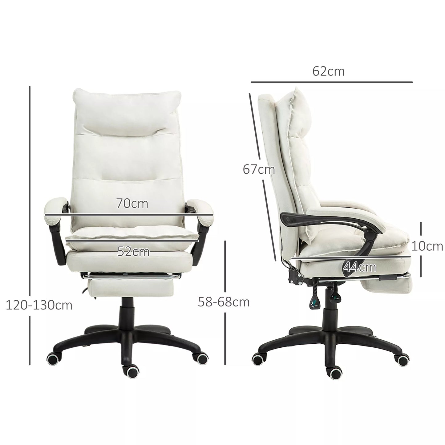 Masažinė biuro kėdė, darbo kėdė su masažo funkcija, aukščio reguliuojamas, ergonomiškas pasukamas krėslas, nailonas, kreminės baltos spalvos