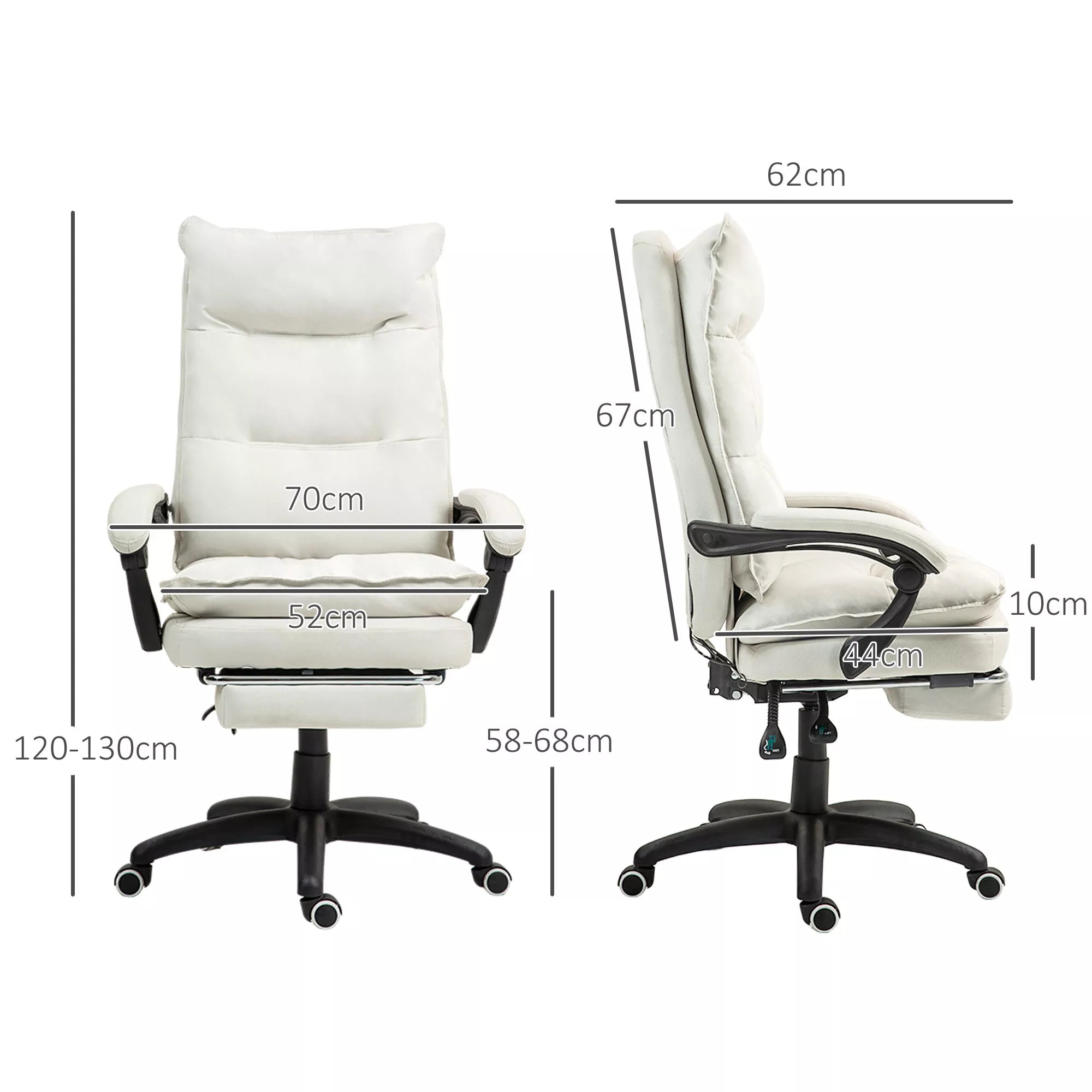 Masažinė biuro kėdė, darbo kėdė su masažo funkcija, aukščio reguliuojamas, ergonomiškas pasukamas krėslas, nailonas, kreminės baltos spalvos