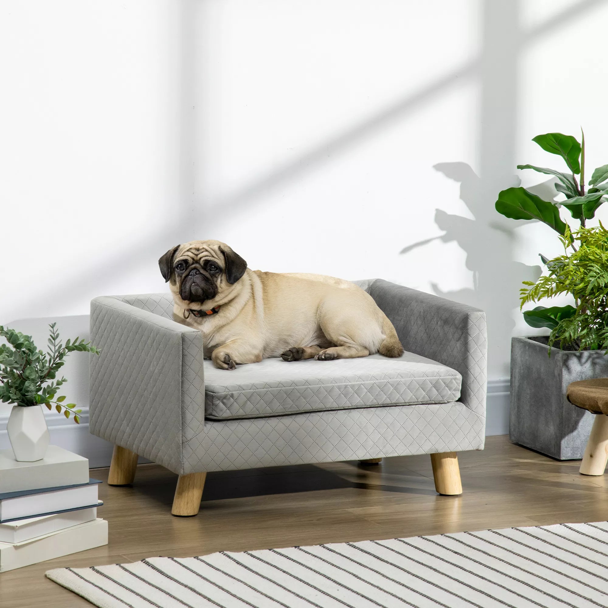Sofa augintiniui, skandinaviško stiliaus, iki 8 kg, tamsiai pilka, 64 x 45 cm