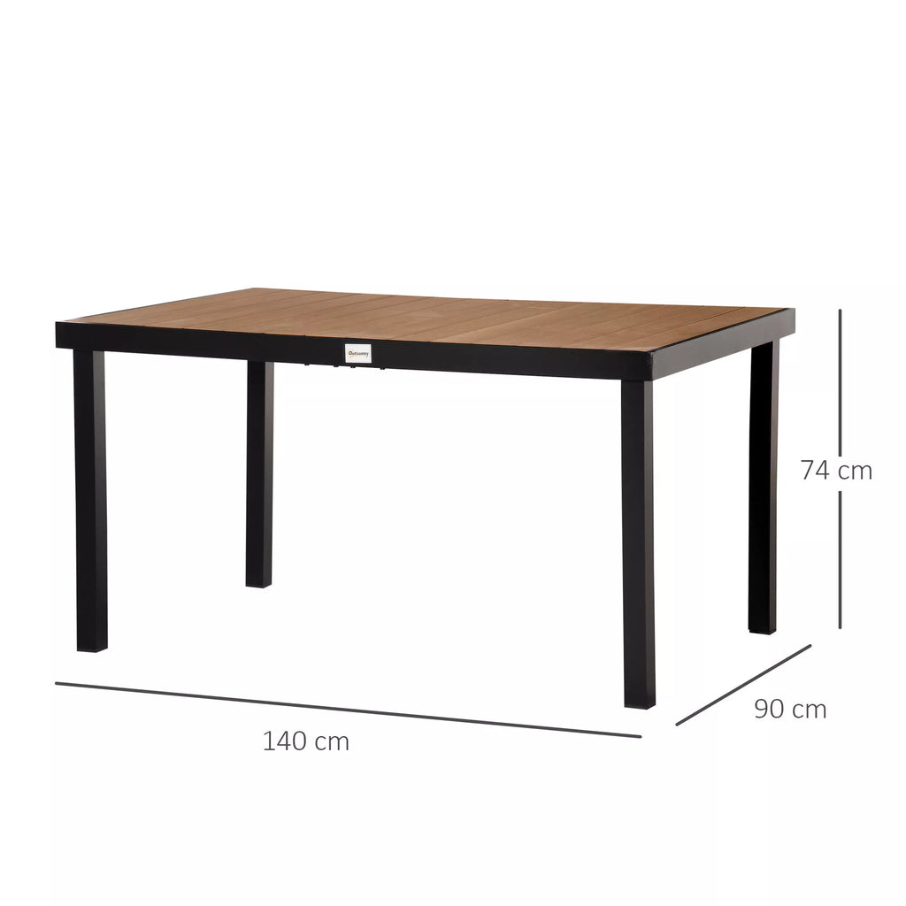 Sodo stalas 6 asmenims Valgomojo stalas Aliuminio stalas Sodo baldai Poilsio baldai Lengvai prižiūrimi Plastikas Natūralus + juodas 140 x 90 x 74 cm