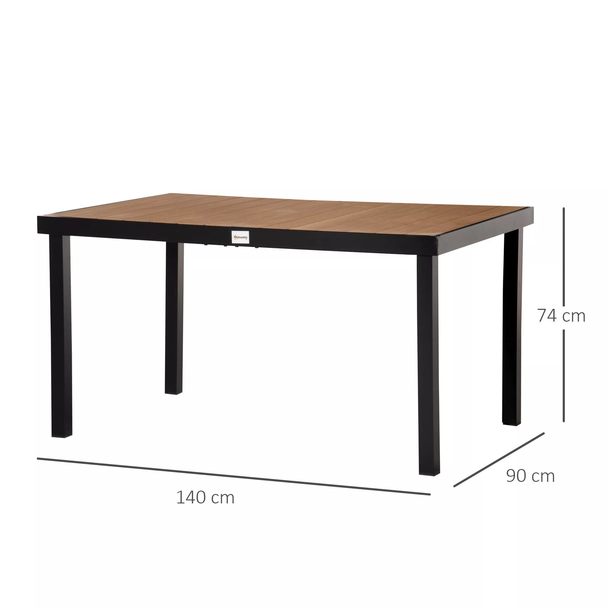 Sodo stalas 6 asmenims Valgomojo stalas Aliuminio stalas Sodo baldai Poilsio baldai Lengvai prižiūrimi Plastikas Natūralus + juodas 140 x 90 x 74 cm