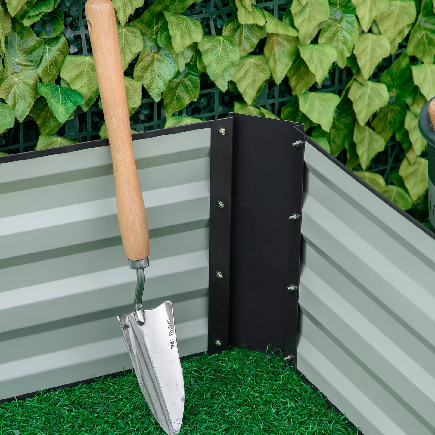 Plieninis aukštas lysvė, atviras dugnas, paprasta konstrukcija, 95L x 90,5B x 29,8H cm, pilkos spalvos