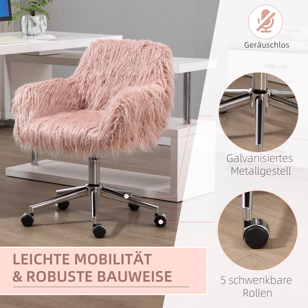 Vadovo kėdė Sukamasis kompiuterio kėdė Makiažo kėdė su dirbtine oda Sėdynės aukščio reguliavimas mergaitėms Dirbtinė oda Putplastis Rožinė + sidabrinė 57 x 60 x 75-85 cm