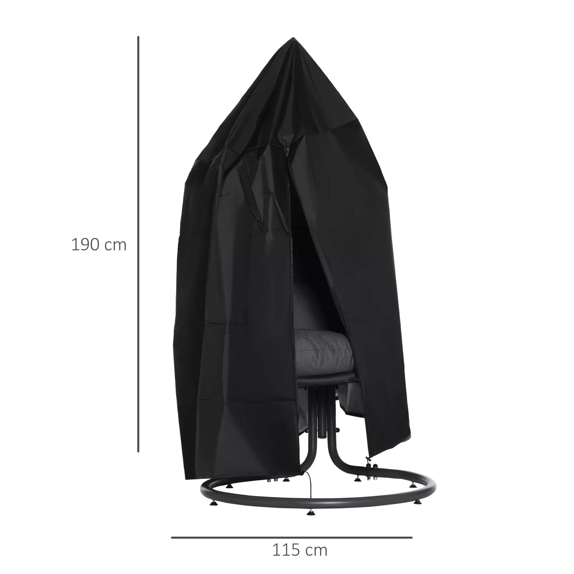 Kabamasis krėslas Dangtis Neperšlampamas Vėjo nepraleidžiantis apsauginis dangtis su užtrauktuku 210D Oxford Dangčiai kabamajam krepšeliui Kabamasis krėslas Kabamasis krėslas Ø115 x 190H cm Juodas
