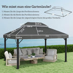 Pavilion pakaitinis stogas, 3 x 4 m, pakaitinis tentas su vandens nutekėjimo angomis, poliesteris, apsauga nuo saulės, UPF30+, tamsiai pilkos spalvos