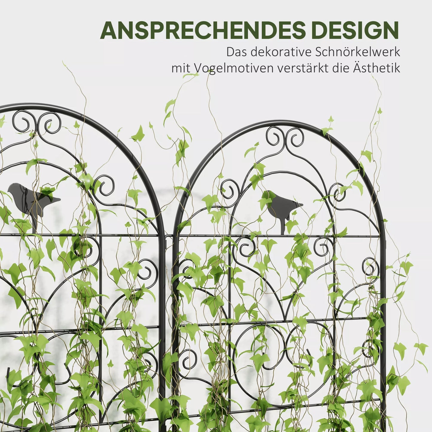 Metalinis 2 vnt. rinkinys, skirtas įsmeigti, nerūdijantis, su paukščių motyvu, skirtas vijoklinėms augalams, 50x120 cm, juodas