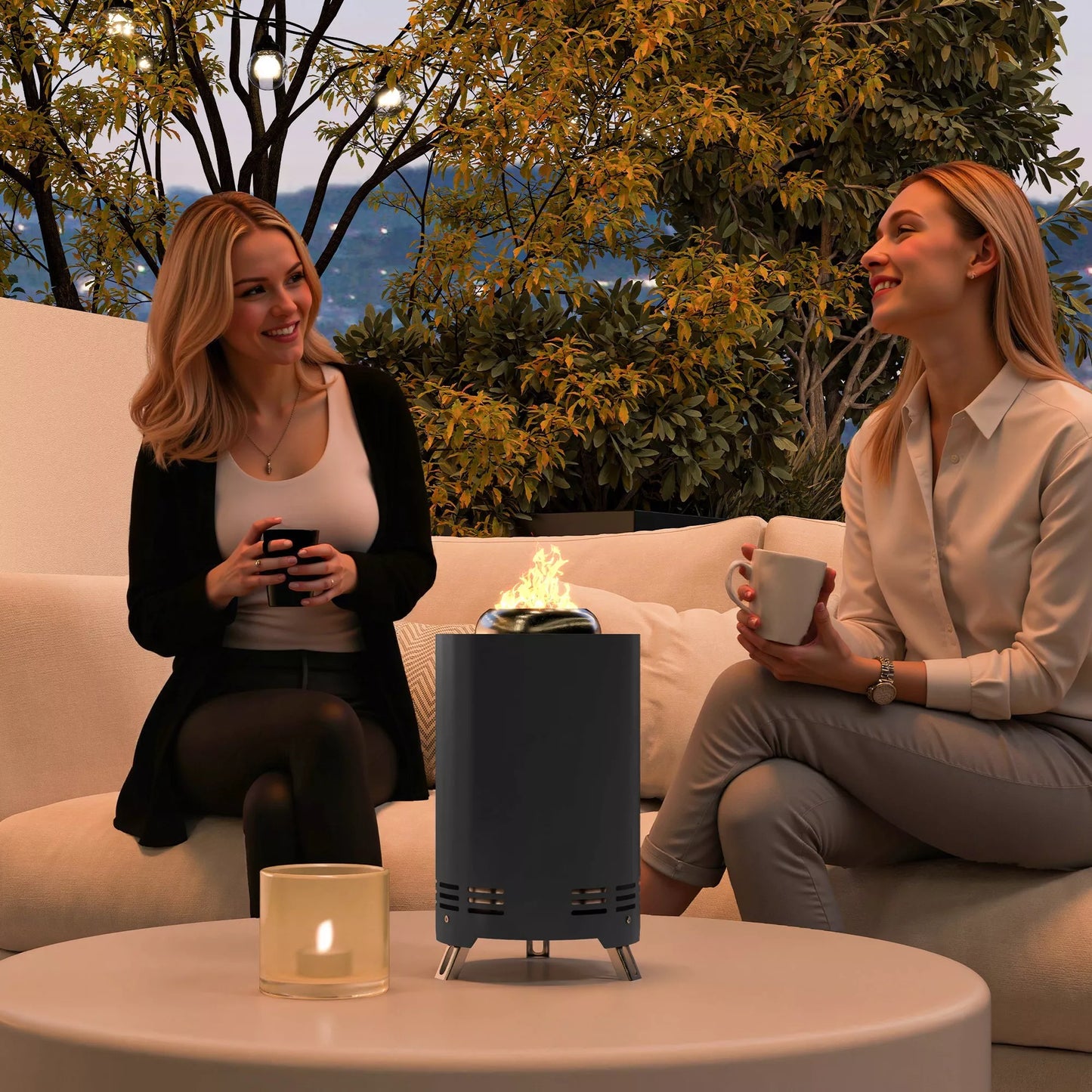 Lauko židinys Ø16x25cm, nerūdijančio plieno, su semtuvu, nekenksmingas dūmams, pilkas