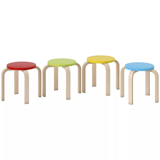 4 sukraunami pufai su veltinio padukais, beržo fanera, lakuotas, spalvotas