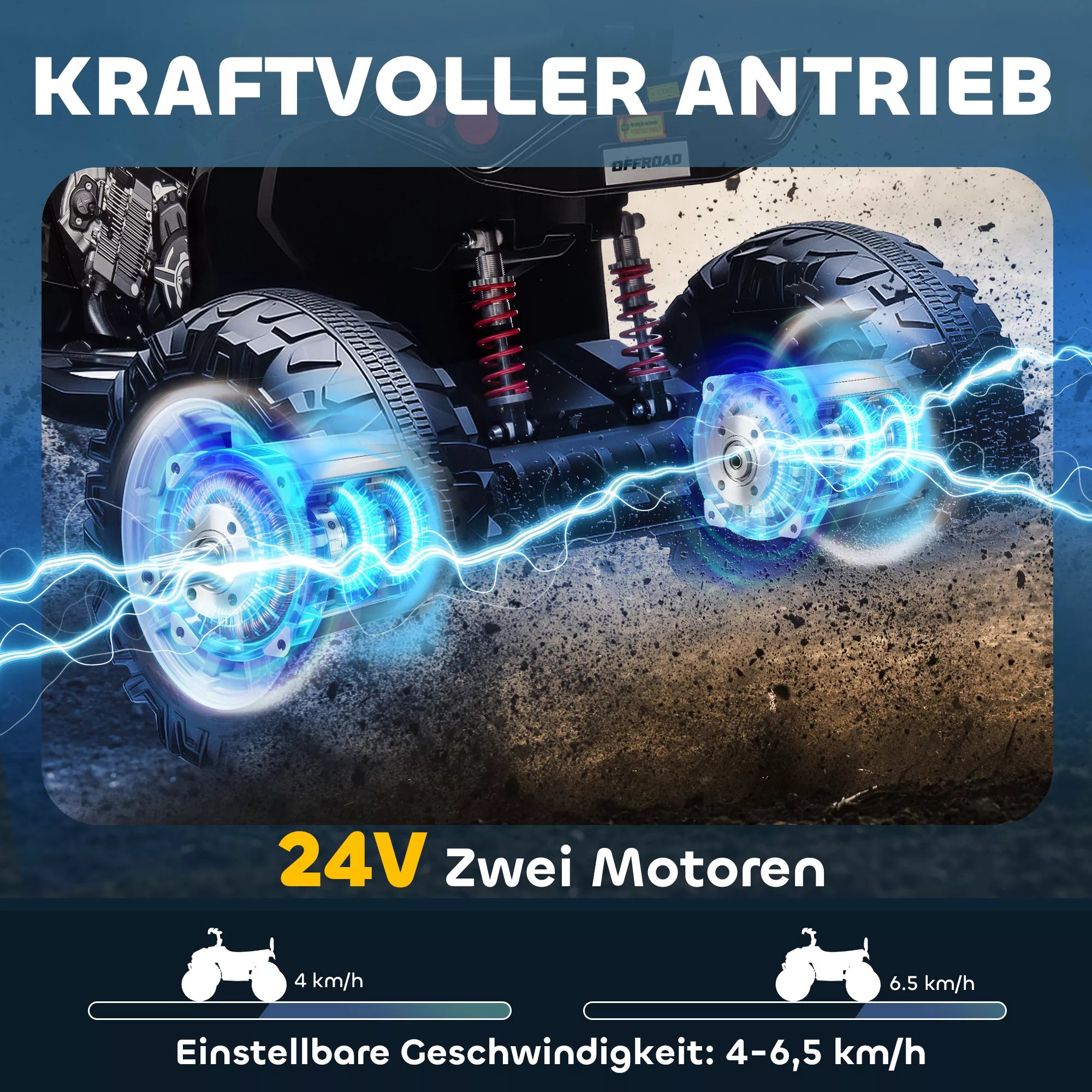 Elektrinis keturratis vaikams, dvivietis, iki 50 kg, 3–8 metai, juodas 24V 6,5 km/h