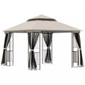 Sodo paviljonas su dvigubu stogu Paviljonas Sodo palapinė Šventinė palapinė 4 x šoninės sienos Metalo + poliesterio smėlio spalvos 2,99 x 2,99 x 2,74 m
