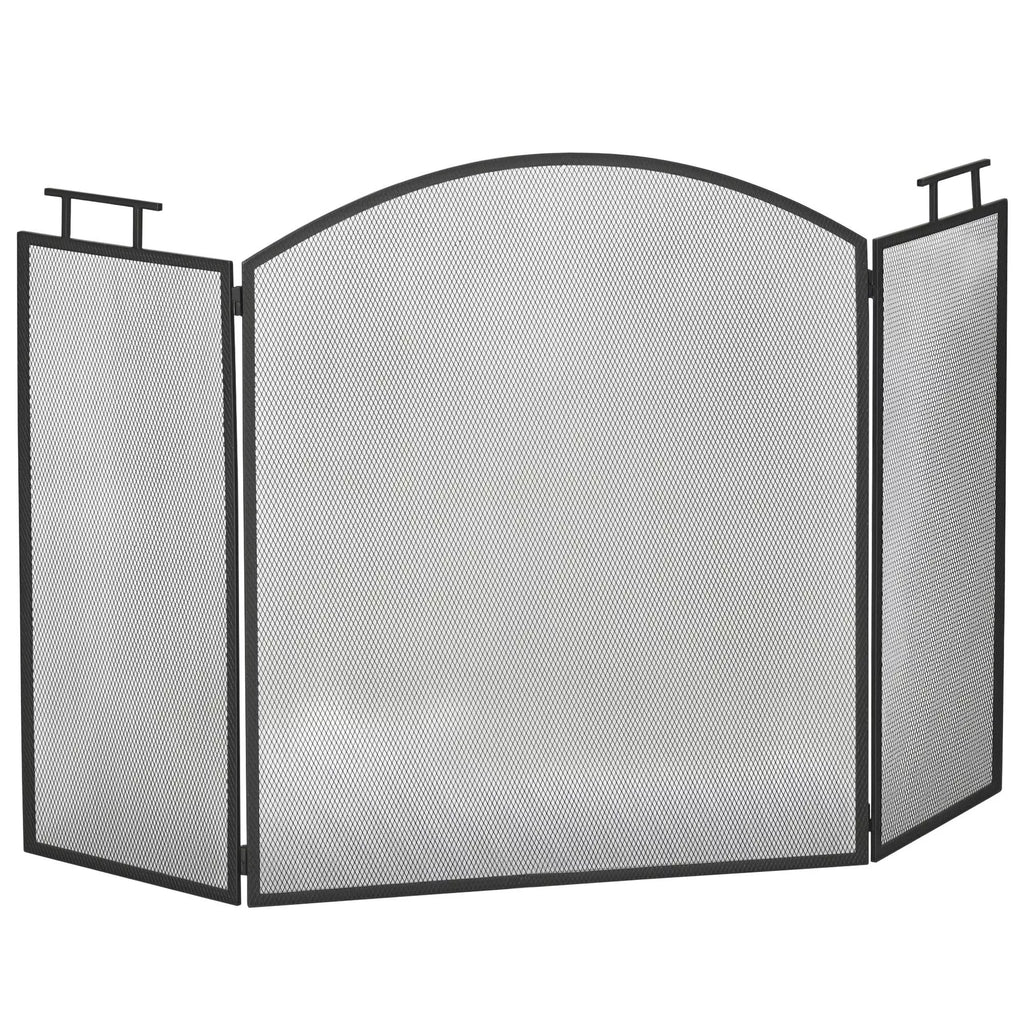 Sulankstomas metalinis židinio ekranas, apsaugantis nuo kibirkščių, 110 x 24 x 76,5 cm, juodas