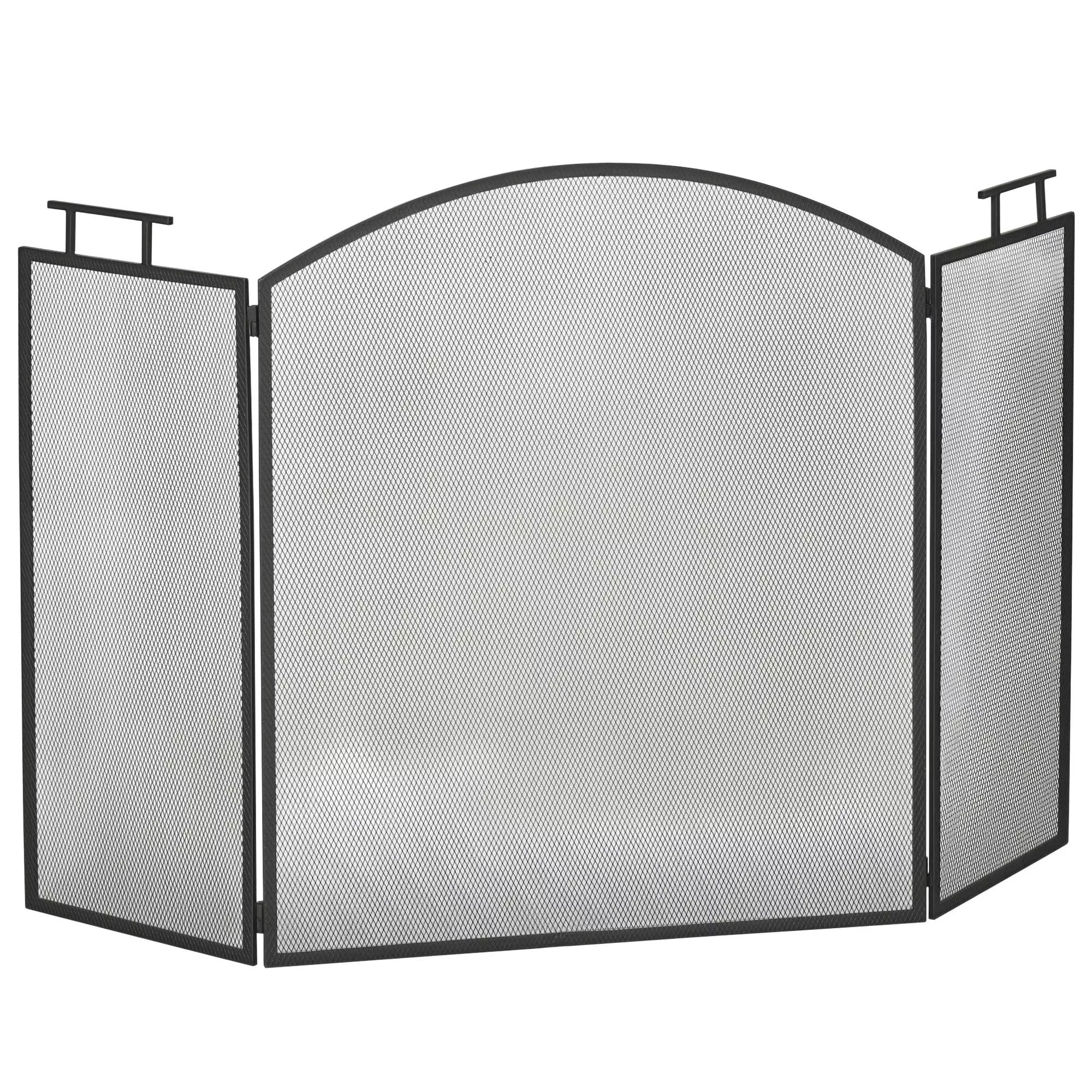 Sulankstomas metalinis židinio ekranas, apsaugantis nuo kibirkščių, 110 x 24 x 76,5 cm, juodas
