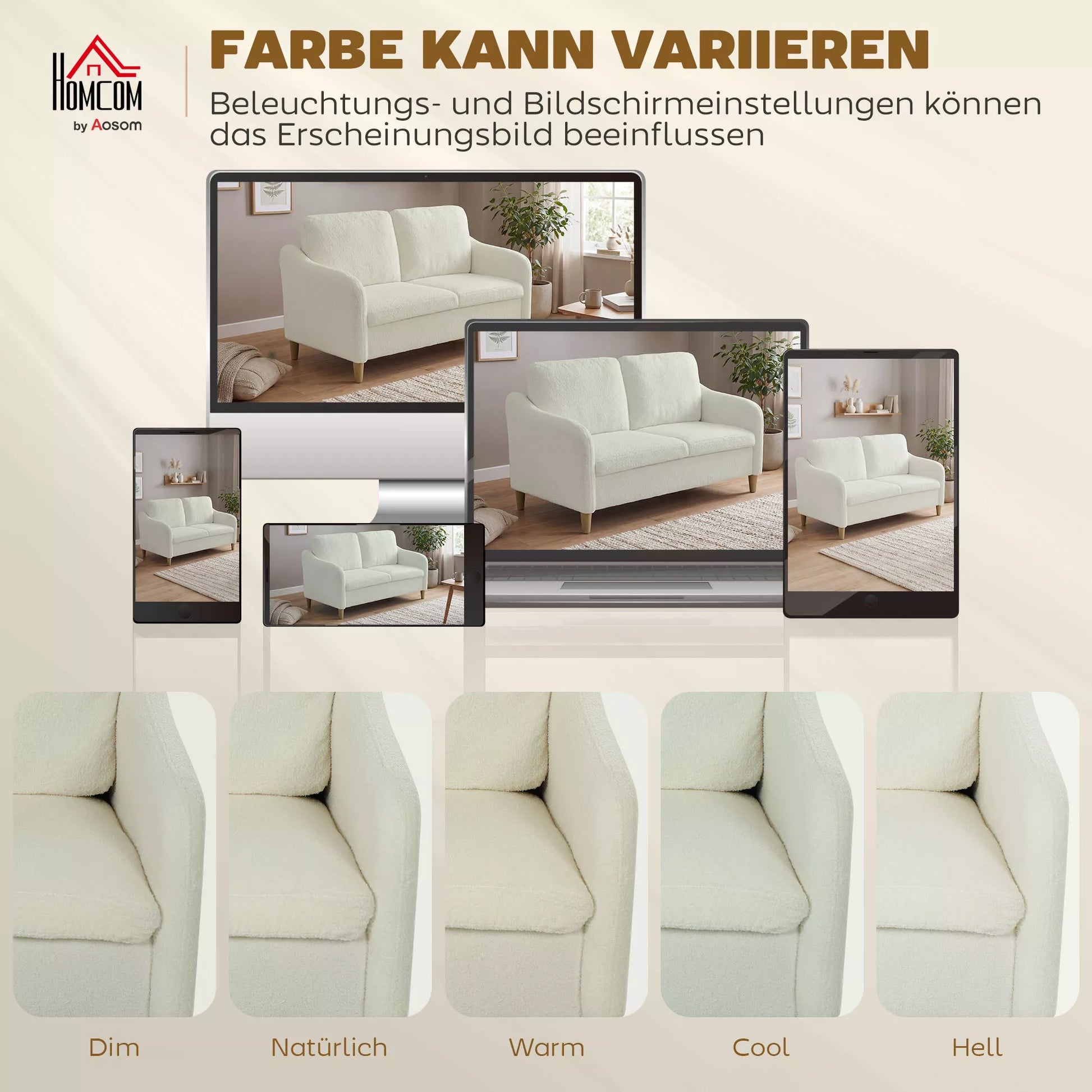 2 vietų sofa, maža sofa su šerpa vilnos išvaizda, 137 cm, skirta svetainei, kreminė balta