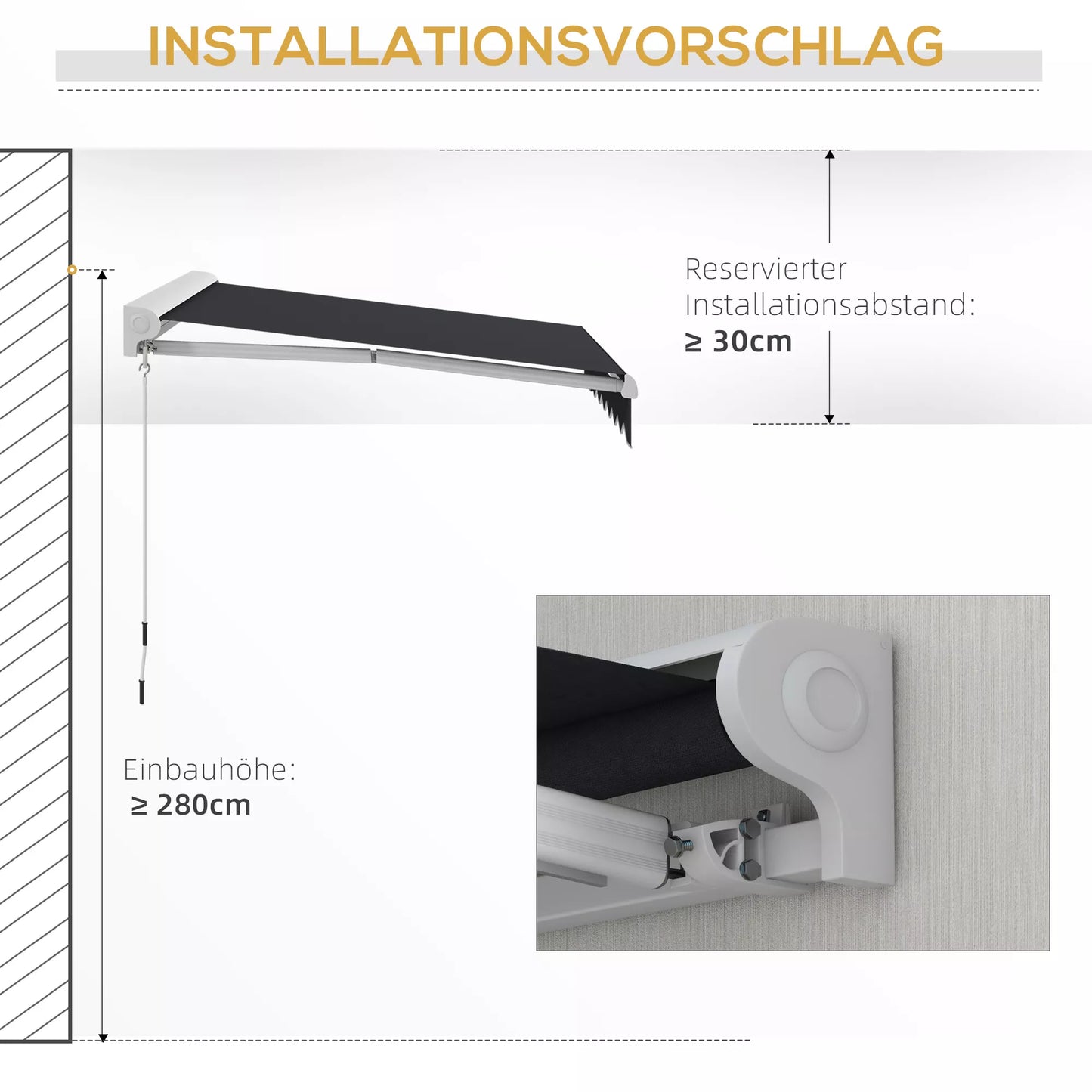 Markizė, elektrinė/rankinė ištraukiama, pusiau kasetinė, su nuotolinio valdymo pulteliu, aliuminio rėmas, 2,5 x 2 m, pilka