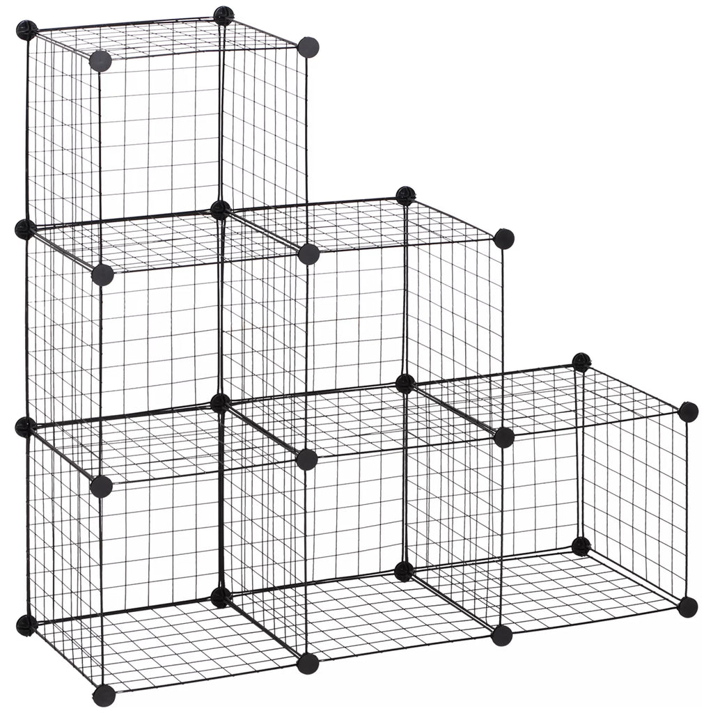 Metalinė kubelių lentynėlė, reguliuojama kubelių spintelė drabužiams, knygoms, žaislams, lanksti, 109 (ilgis) x 37 (plotis) x 109 (aukštis) cm, juoda