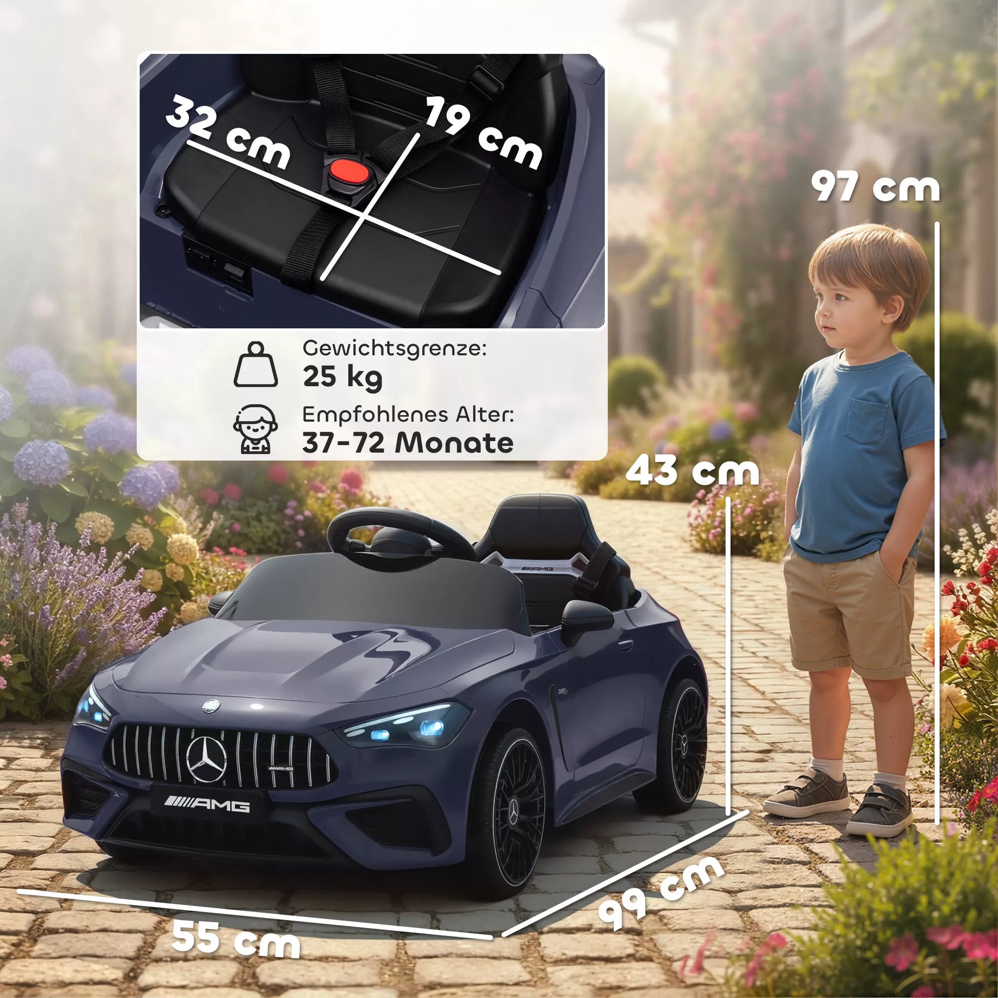 Vaikų elektrinis automobilis, „Mercedes“ dizainas, 12 V varikliai, nuotolinio valdymo pultas, LED žibintai, muzika, skirtas 3–6 metų vaikams, pilkos spalvos