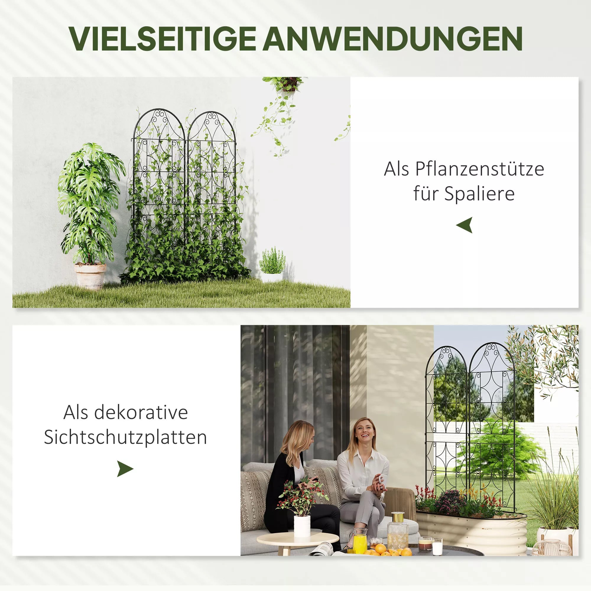 Metalinės grotelės vijokliniams augalams 50x150 cm juodos (2 vnt.)