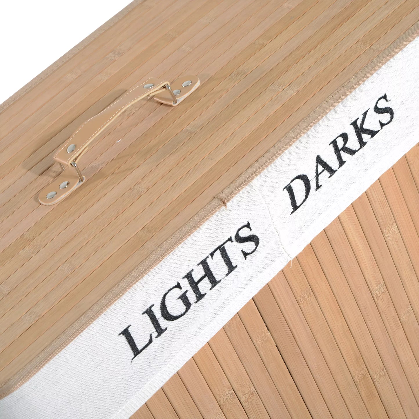 Bambukinė skalbinių dėžė su dangčiu, 100 L talpos, su PU rankenomis, drobinis skalbinių maišas, skalbinių rūšiuoklis skalbyklai, miegamajam, vonios kambariui, natūrali spalva