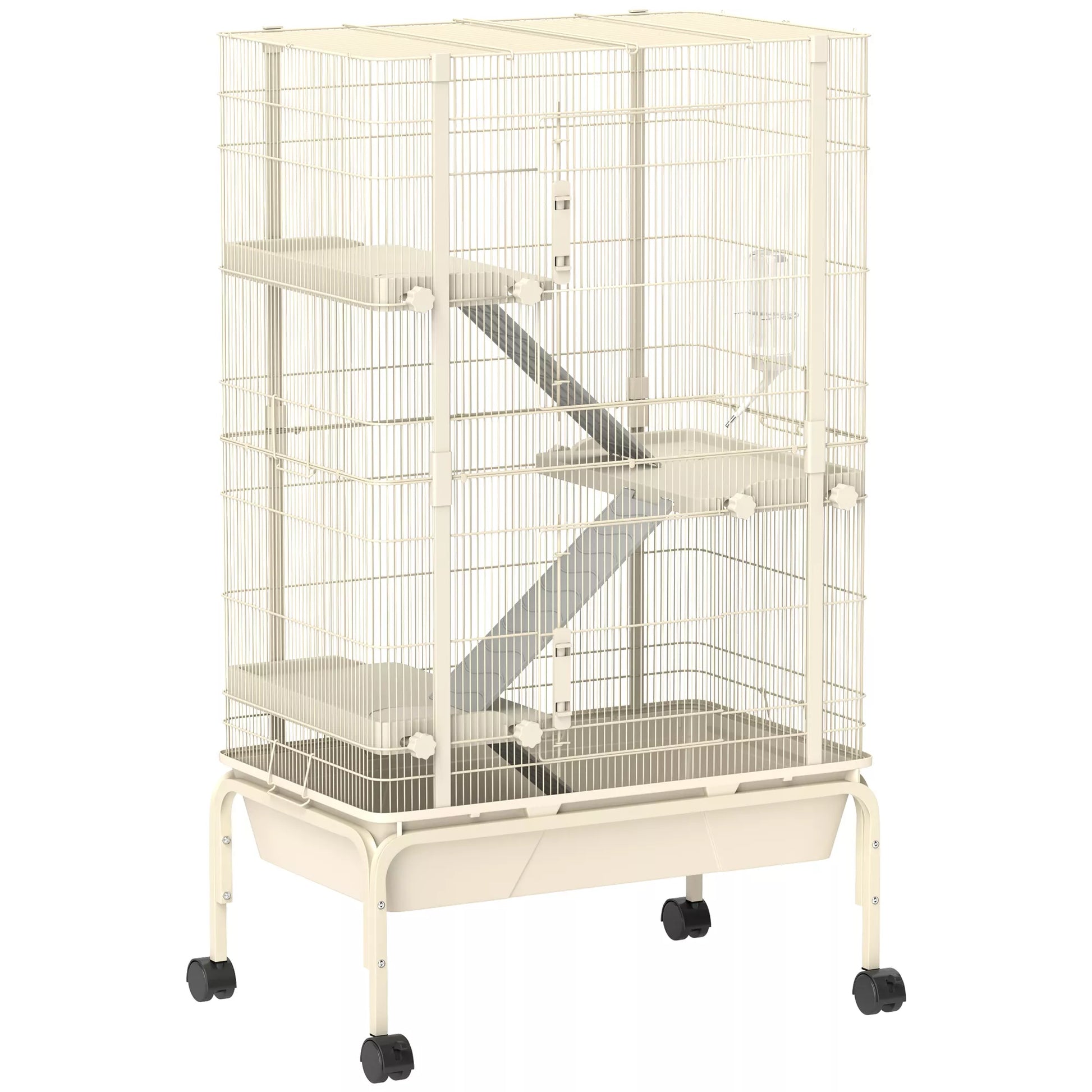 Mažų gyvūnų narvas, naminių gyvūnų narvas su 4 lygiais, pašaro dubuo, vandens butelis, 88 x 48 x 150,5 cm, smėlio spalvos