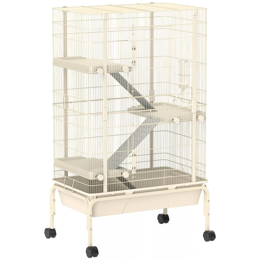 Mažų gyvūnų narvas, naminių gyvūnų narvas su 4 lygiais, pašaro dubuo, vandens butelis, 88 x 48 x 150,5 cm, smėlio spalvos