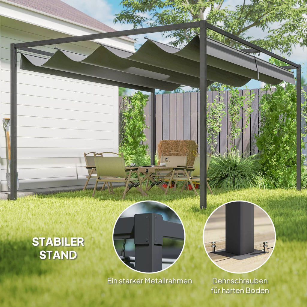 Pergola, tvirta saulės apsauga sodui, balkonui, terasai, pagaminta iš metalo ir plastiko, atspari UV spinduliams ir vandeniui, tamsiai pilkos spalvos