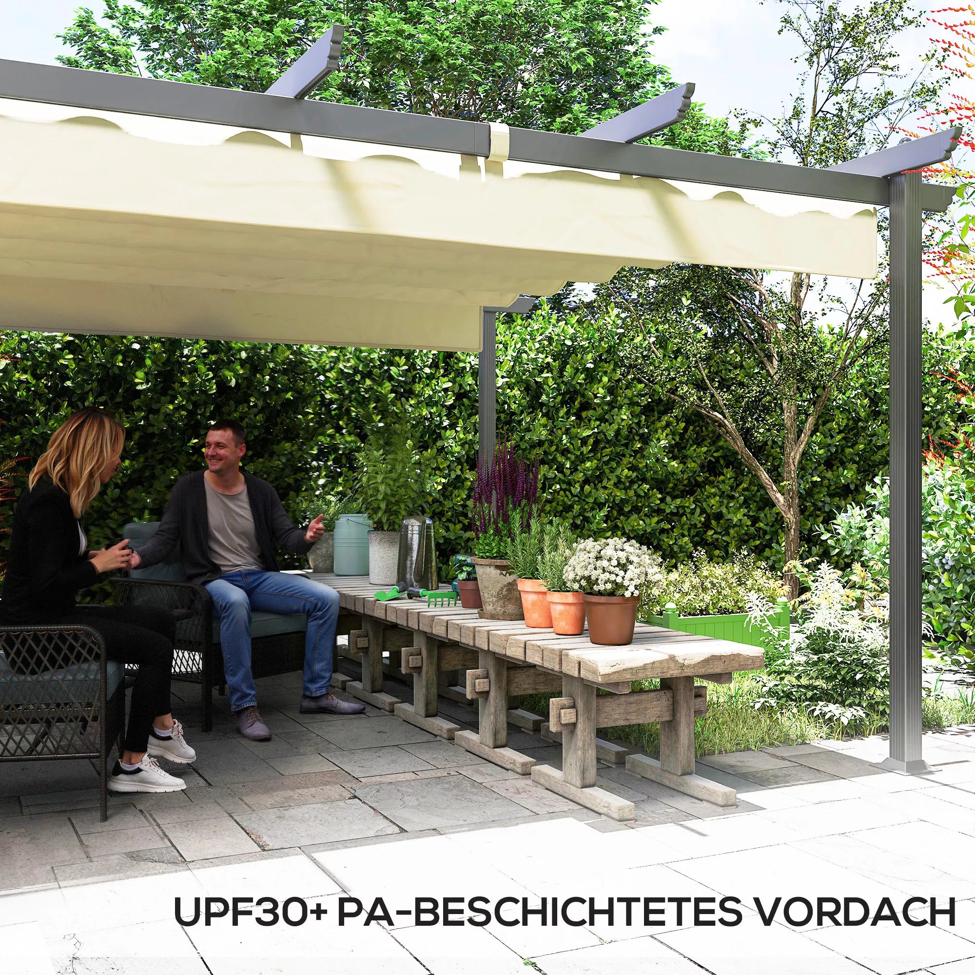 Reguliuojama sodo pergola, paviljonas su aliuminio rėmu, lauko baldakimas, skirtas sodui, balkonui, terasai, smėlio spalvos