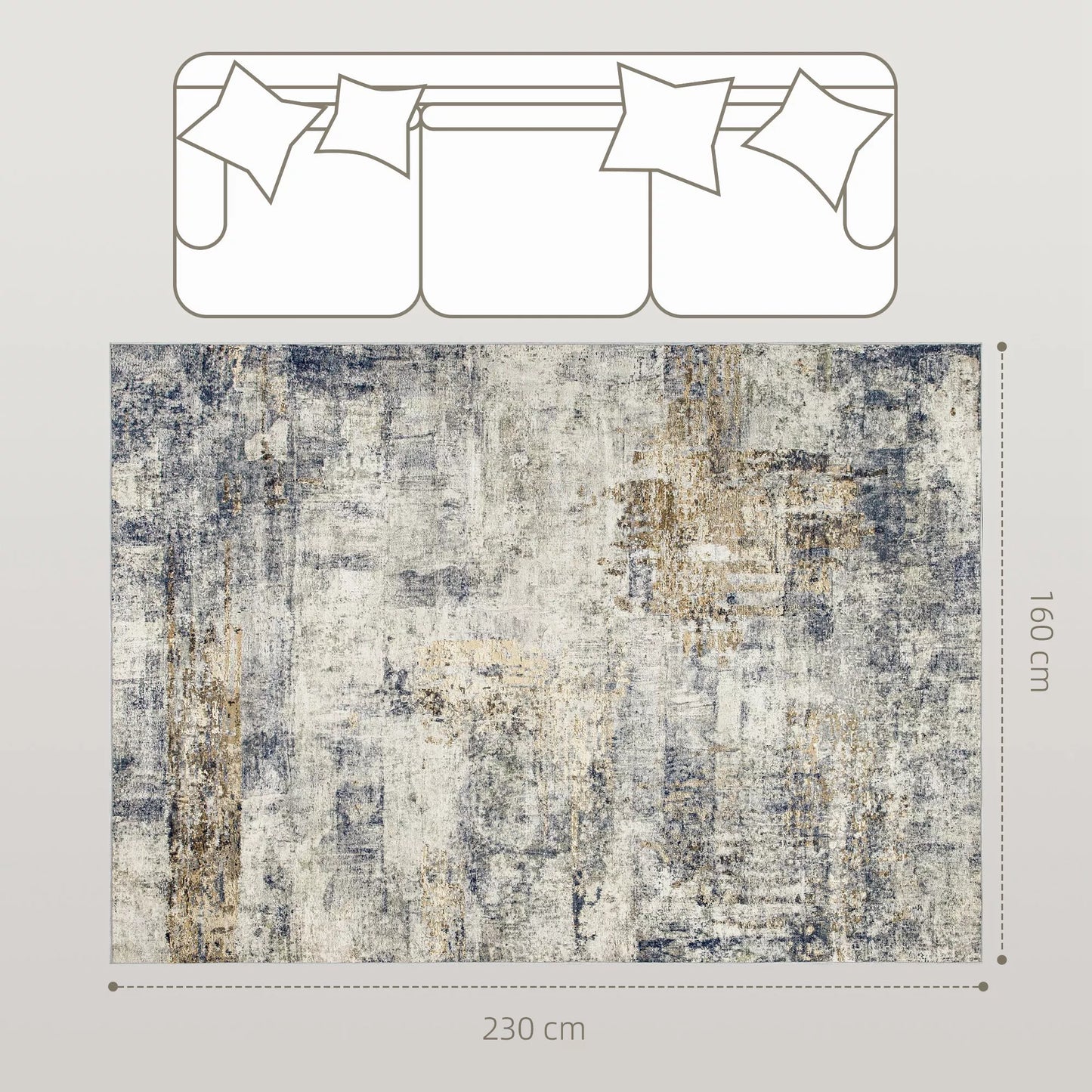 HOMCOM Svetainės kilimas, poliesteris, modernus meninis raštas, skalbiama, pilka