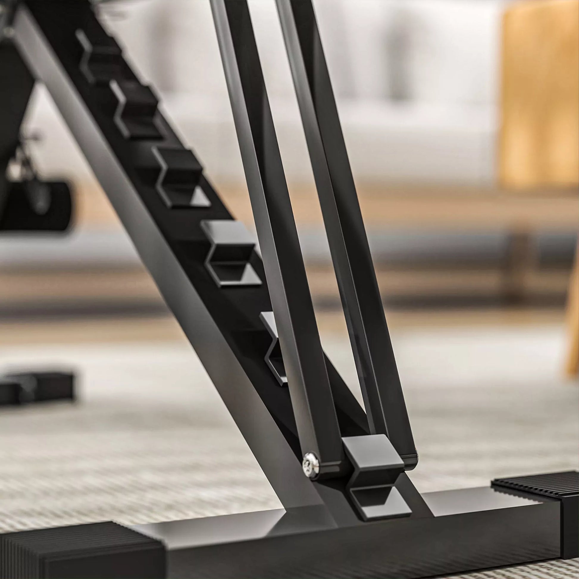 Sulankstomas treniruočių suoliukas, 6 pakopų atlošas, 4 pakopų sėdynė, metalas, paminkštintas, juodas