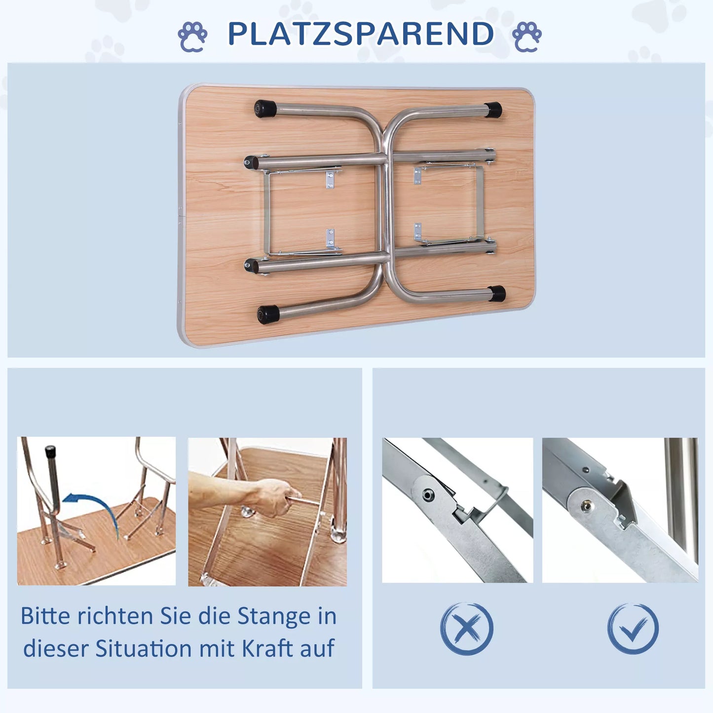 Šunų priežiūros stalas Reguliuojamo aukščio gyvūnų priežiūros stalas Sulankstomas šunų priežiūros stalas Šunų kirpykla Stalas kirpimui Stalas kirpimui su apatiniu krepšeliu šunims ir katėms iki 100 kg Mėlynas