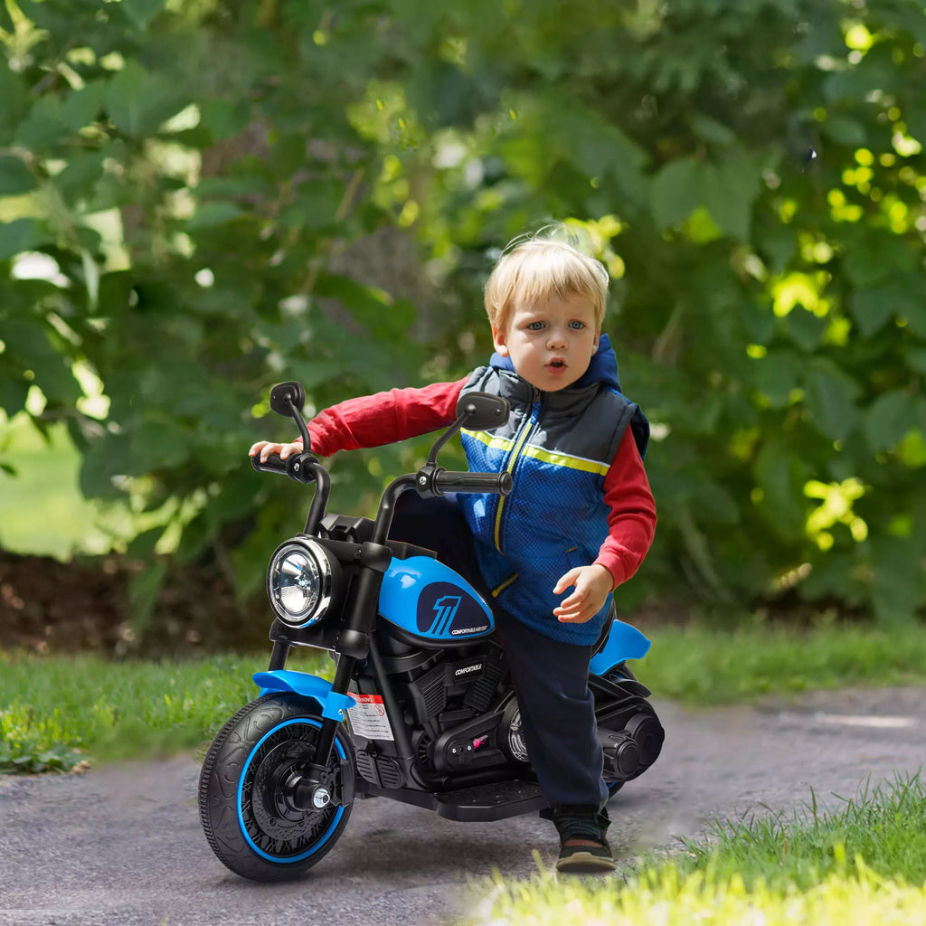 Elektrinis vaikų motociklas, elektrinis vaikų transporto priemonė, su žibintais, 3 km/h, mėlyna + juoda
