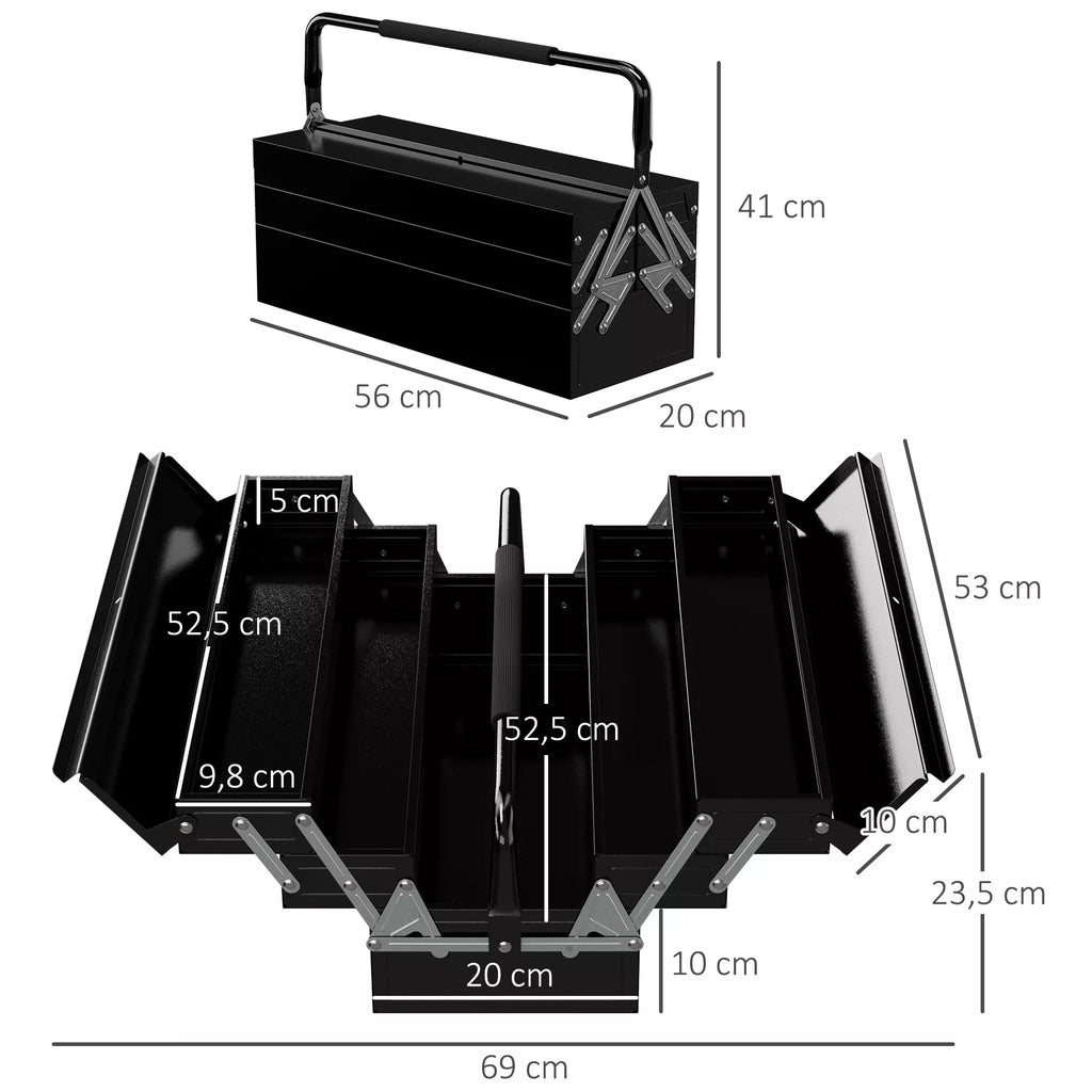 Įrankių dėžė, įrankių lagaminas su 3 pakopomis, plienas, 56I x 20P x 41A cm, juoda