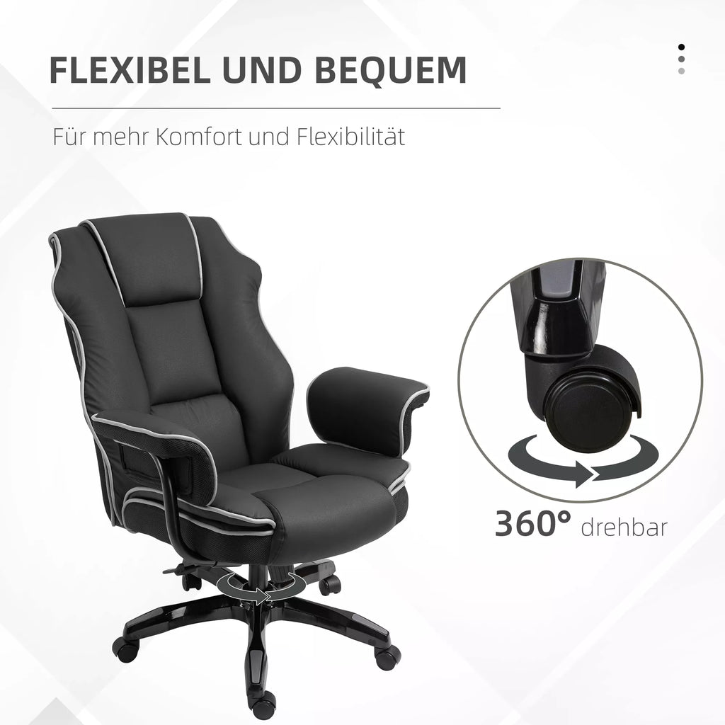 Juoda biuro kėdė su 360° besisukančiu ratuku iš šono