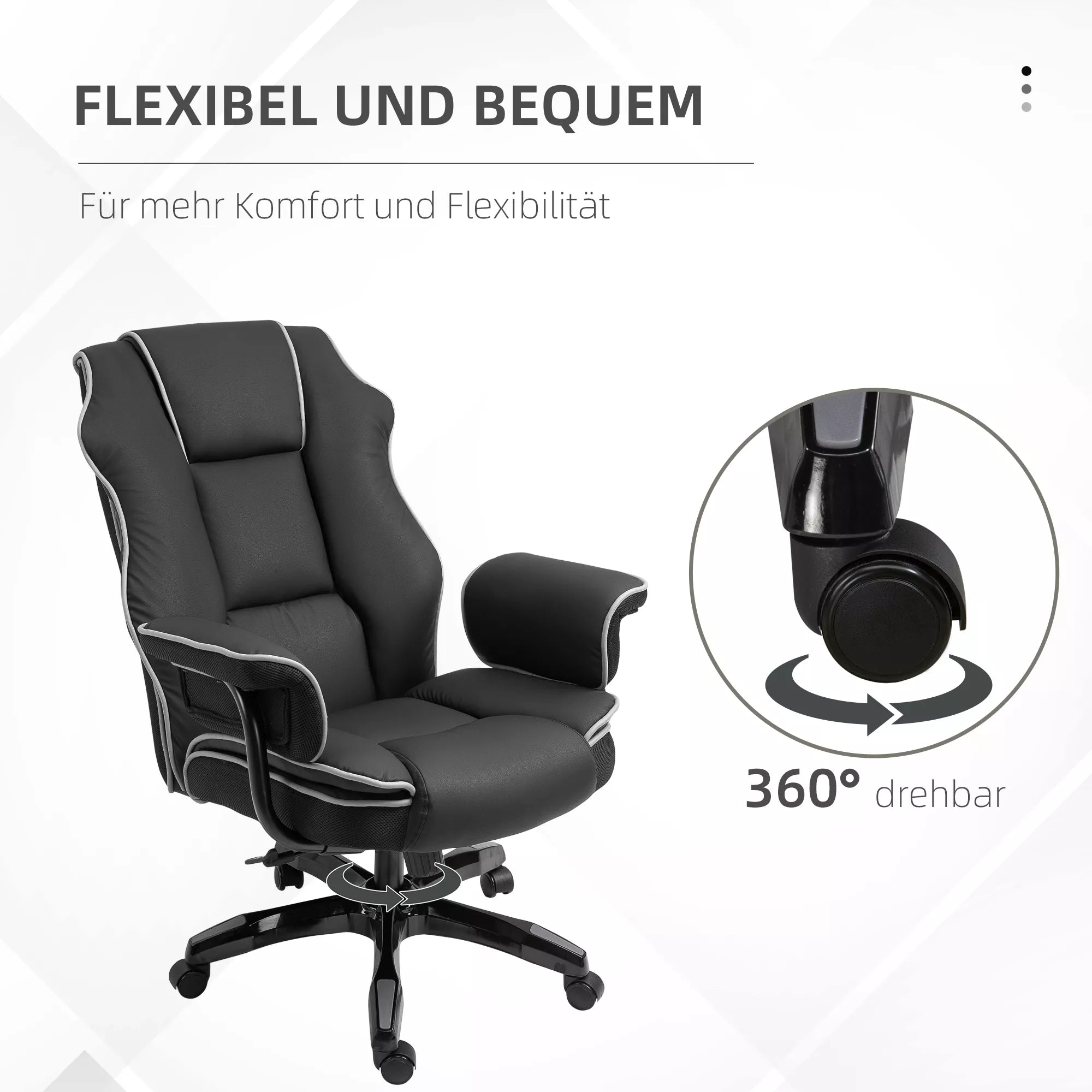 Juoda biuro kėdė su 360° besisukančiu ratuku iš šono