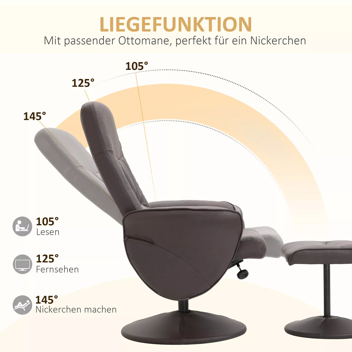2 dalių fotelių komplektas, fotelis su pakoja, relaksacinis fotelis su pakoja, aukščiui reguliuojamas, atlošiama atlošo padėtis, rudas